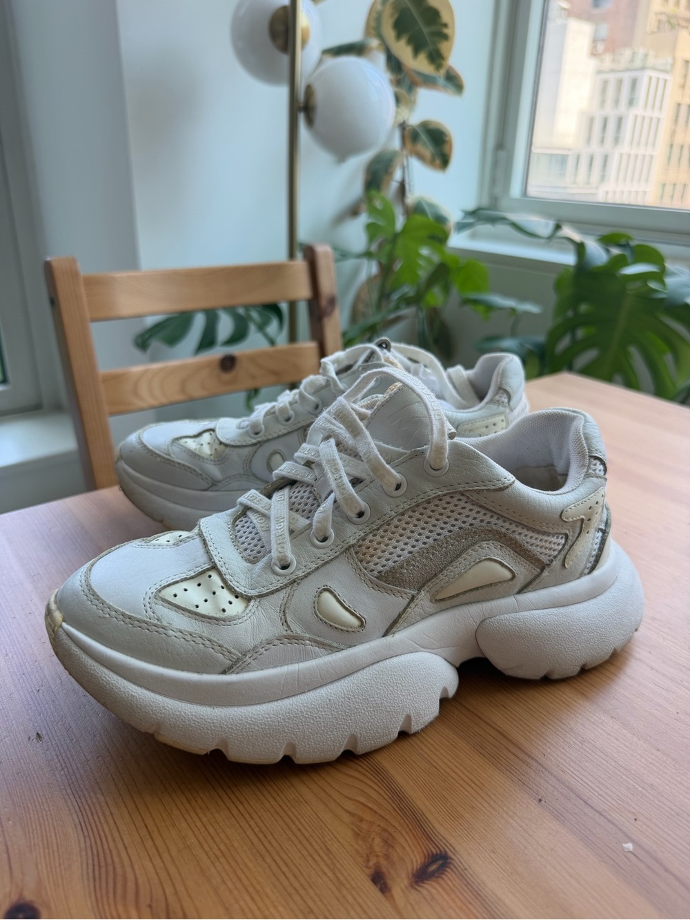Maje Chunky Lace-Up Sneakers in White and Cream
